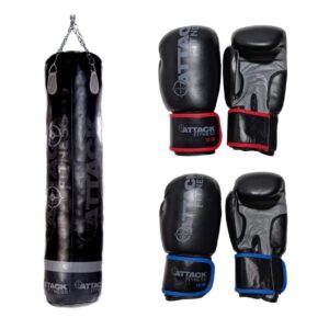 Attack Fitness Straight 5ft Leather Punchbag with Two Pairs of Boxing Gloves